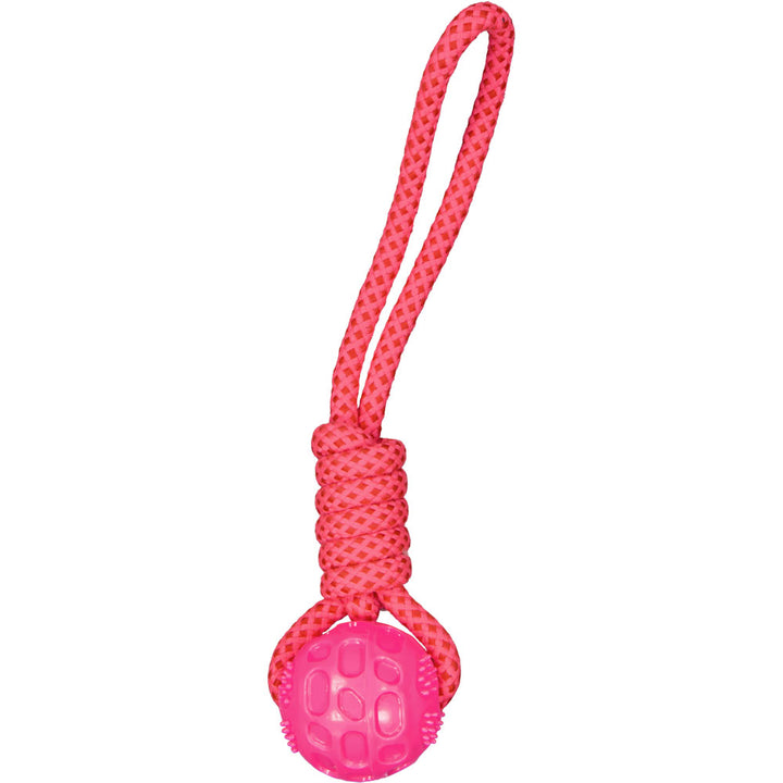Corde avec balle pour chien rose