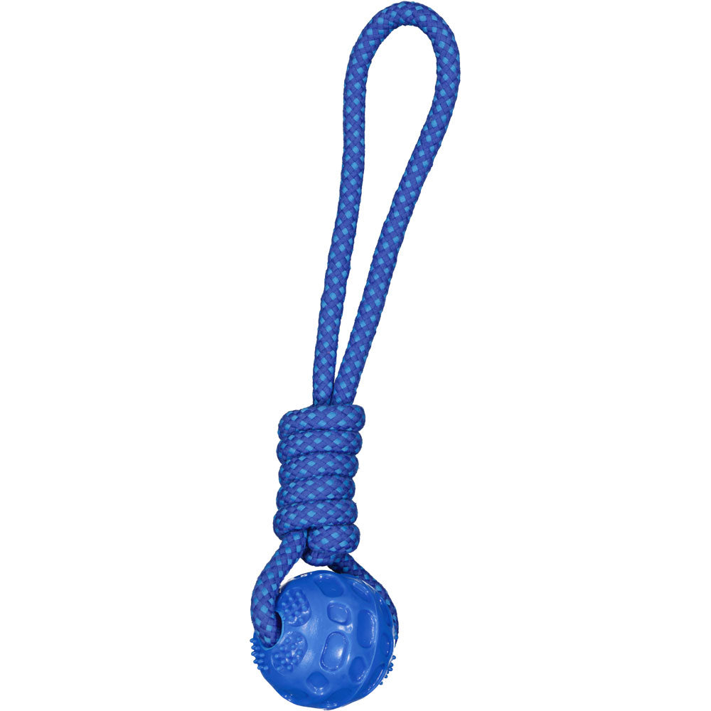 Corde avec balle pour chien bleu