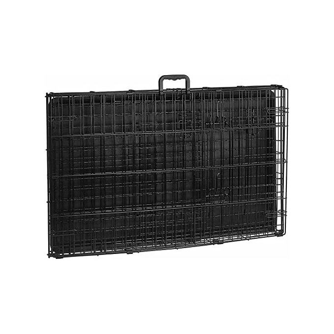 Cage pour chien avec 2 portes, plateau en plastique amovible et pliable en métal