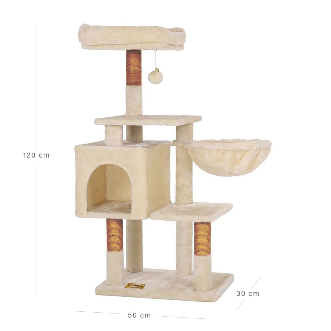 Arbre à chat de luxe en bois naturel – 120 cm-Beige