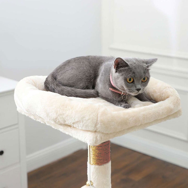 Arbre à chat de luxe en bois naturel – 120 cm-Beige