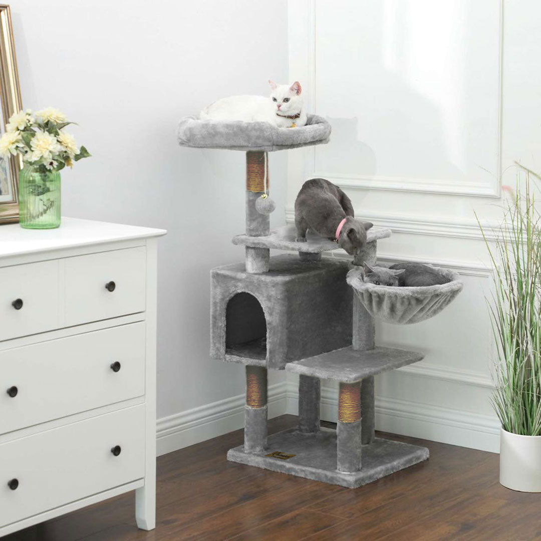 Arbre à chat de luxe en bois naturel – 120 cm-Gris ECO