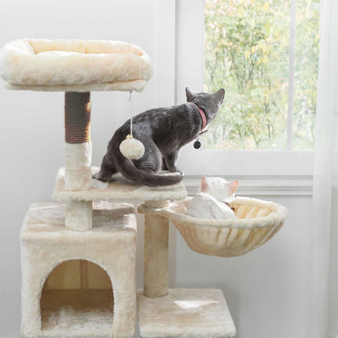 Arbre à chat de luxe en bois naturel – 120 cm-Beige