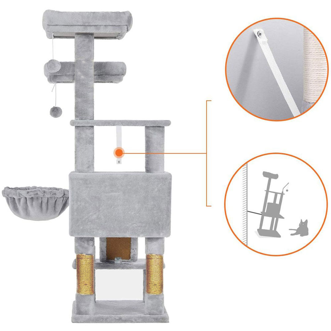 Arbre à chat de luxe en bois naturel – 140 cm-Gris