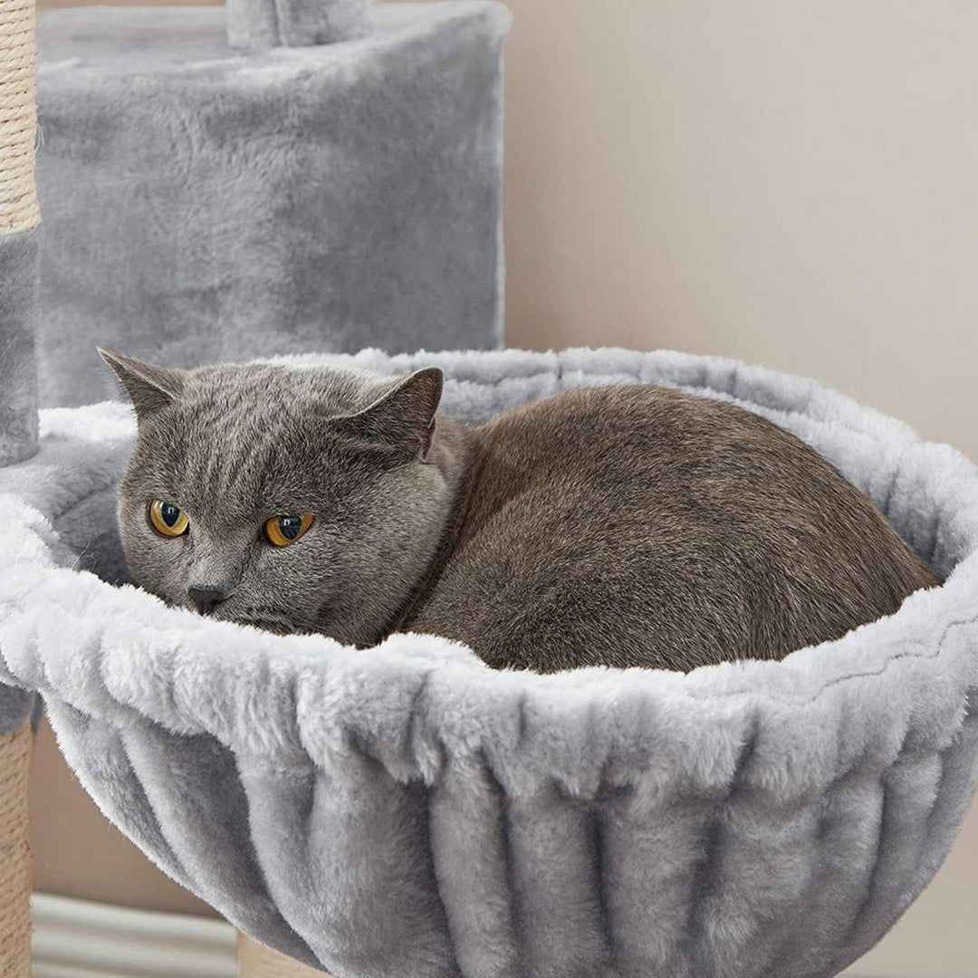 Arbre à chat de luxe en bois naturel – 140 cm-Gris