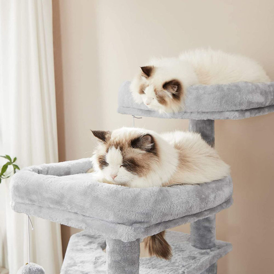 Arbre à chat de luxe en bois naturel – 140 cm-Gris
