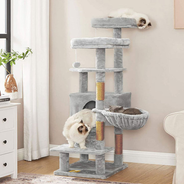 Arbre à chat de luxe en bois naturel – 140 cm-Gris
