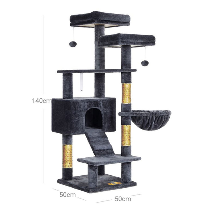 Arbre à chat de luxe en bois naturel – 140 cm-Noire