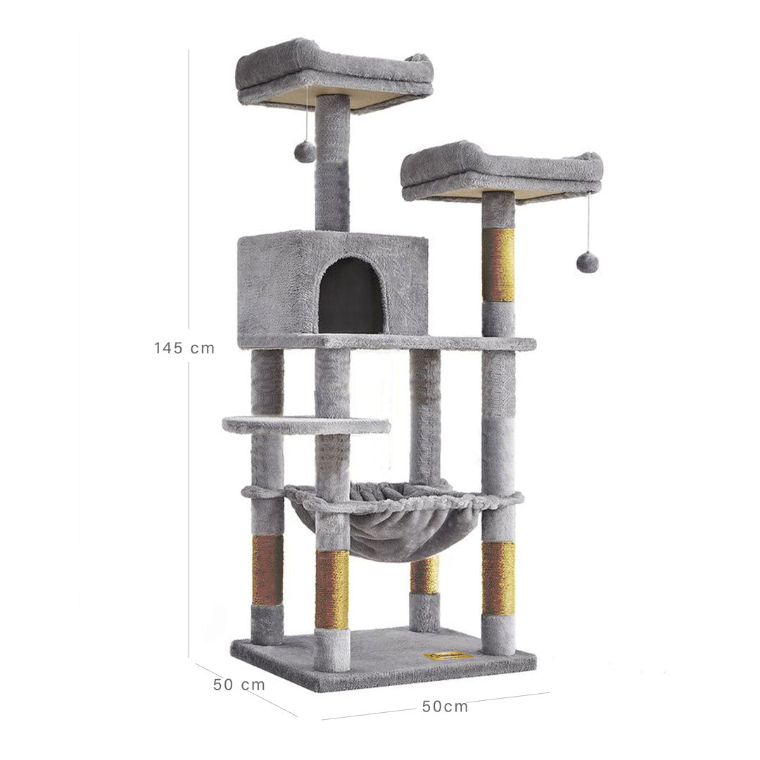 Arbre à chat de luxe en bois naturel – 145 cm-Gris ECO