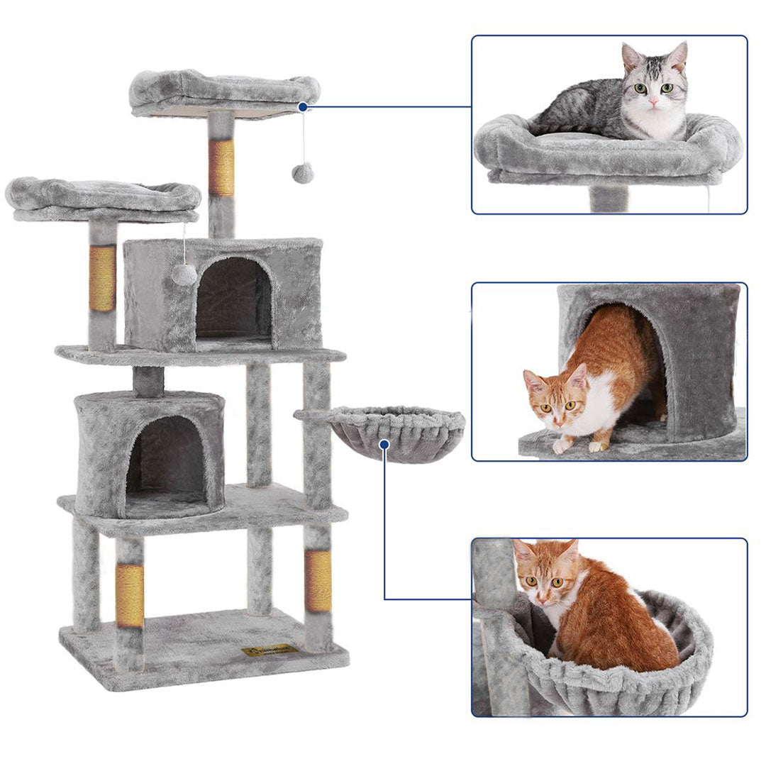 Animalux Arbre à chat 150 cm – Luxe, 2 niches, panier, perchoirs, griffoirs sisal et base renforcée
