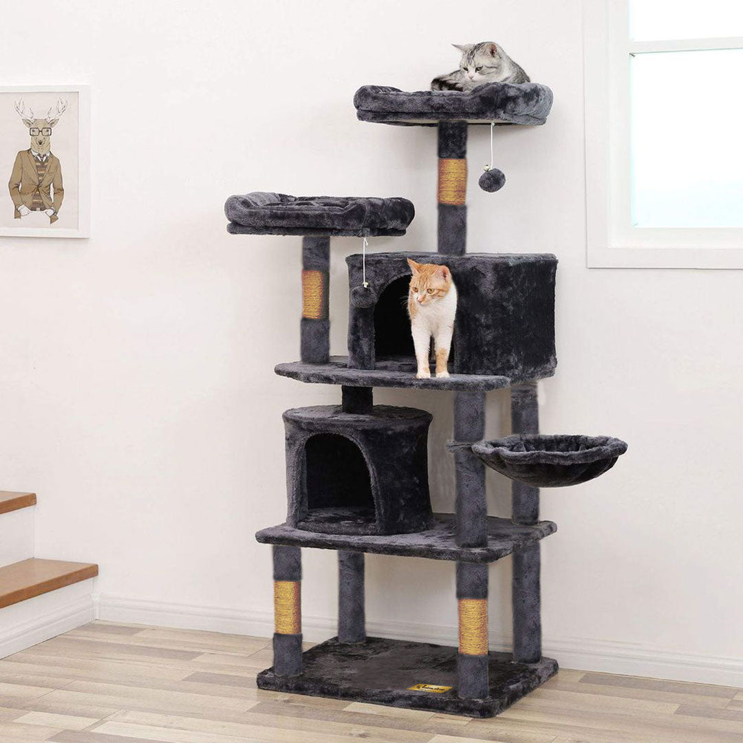 Animalux Arbre à chat 150 cm – Luxe, 2 niches, panier, perchoirs, griffoirs sisal et base renforcée  ECO