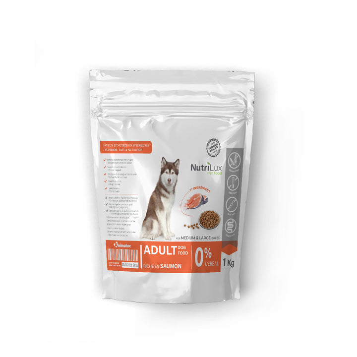 Nutrilux Croquettes chien sans céreal riche en saumon 1kg