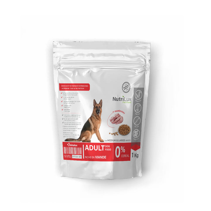 Nutrilux Croquettes chien adult medium&large sans céreal riche en viande 1kg