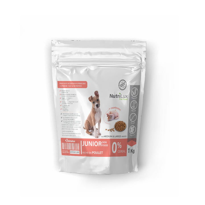 Nutrilux Croquettes chien JUNIOR sans céreal riche en poulet 1kg
