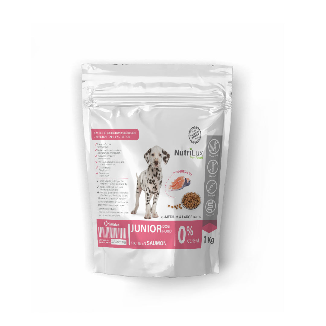 Nutrilux Croquettes chien  junior sans céreal riche en saumon 1kg