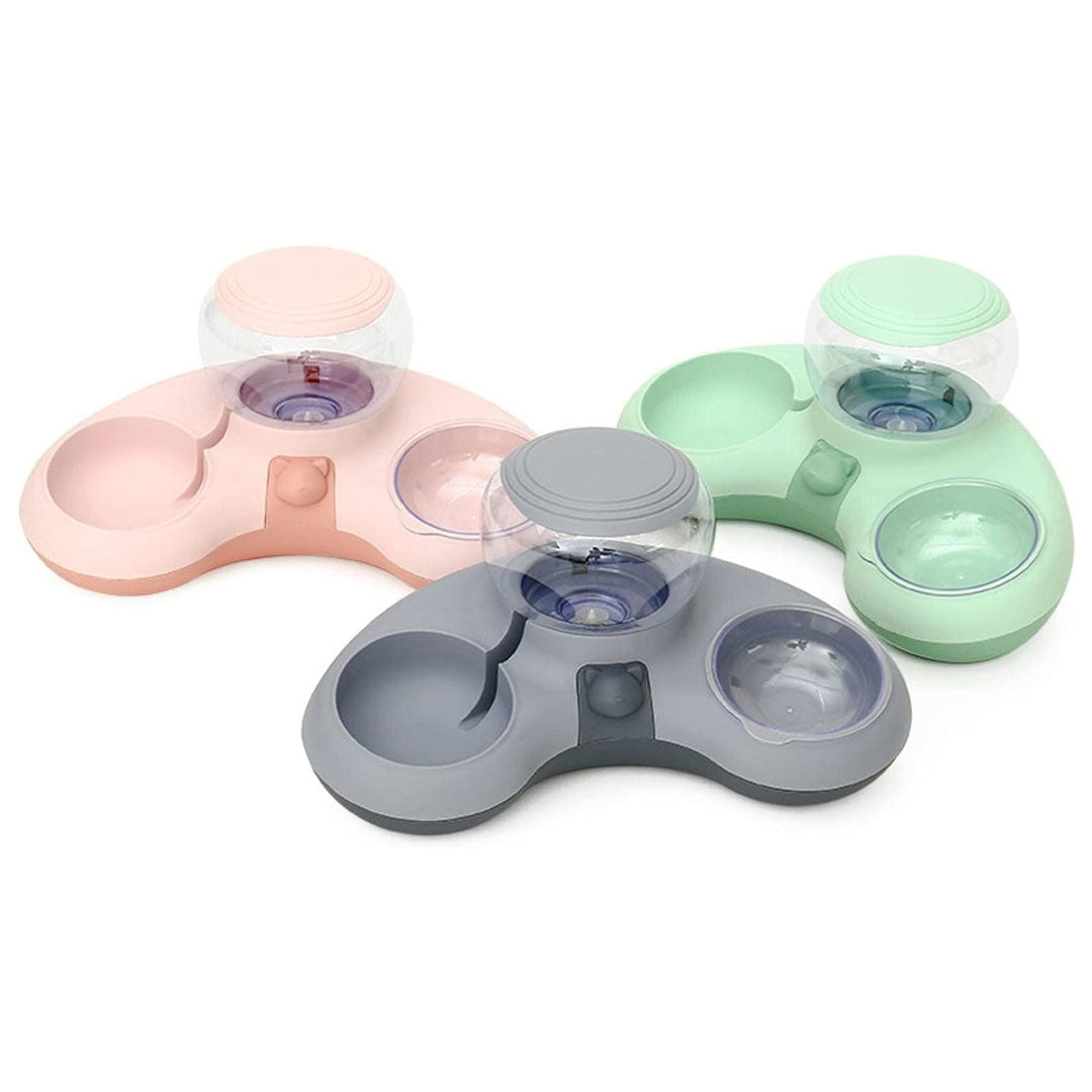 Gamelle double automatique demi-lune anti-choc pour chien et chat