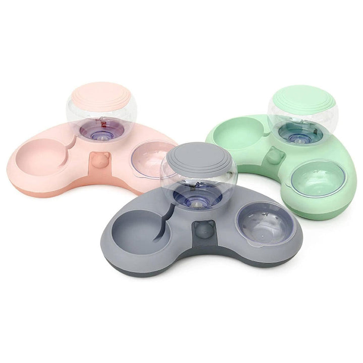 Gamelle double automatique demi-lune anti-choc pour chien et chat