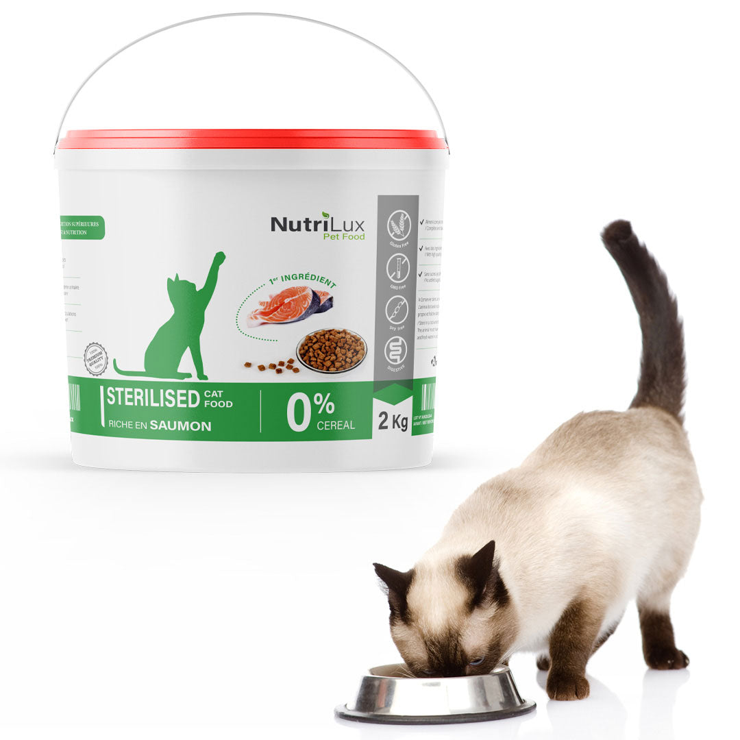 NutriLux Croquettes Chat Stérilisé Saumon 2 kg – 0 % Céréales