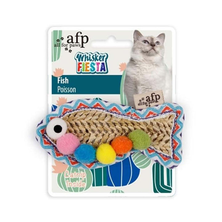 Jouet catnip – Poisson en raffia et pompon